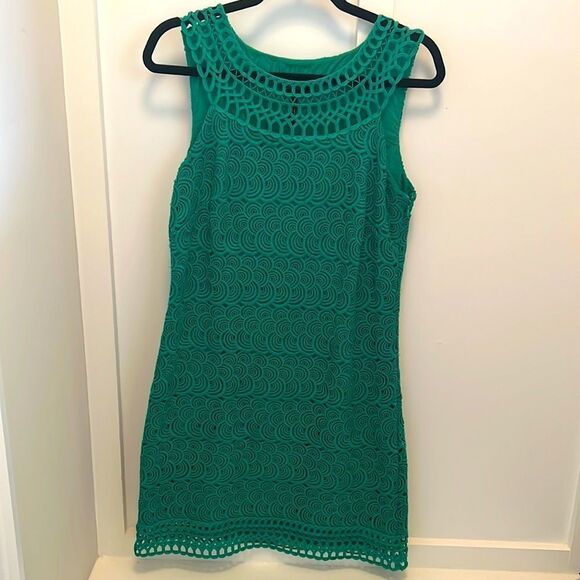 Laundry by Shelli Segel Green Dress Scalloped Crochet Sleeveless Sheath Mini - Picture 2 of 11